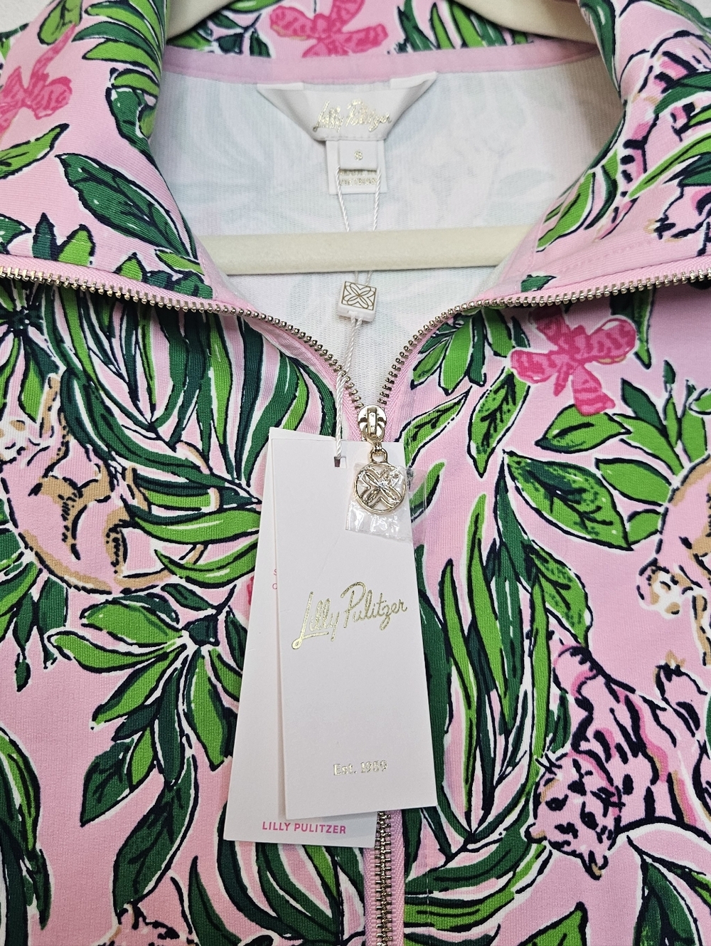 Lilly Pulitzer Eleni Pullover In Roaring With Joy Cat Floral Quartee Zip NWT S - Picture 6 of 6